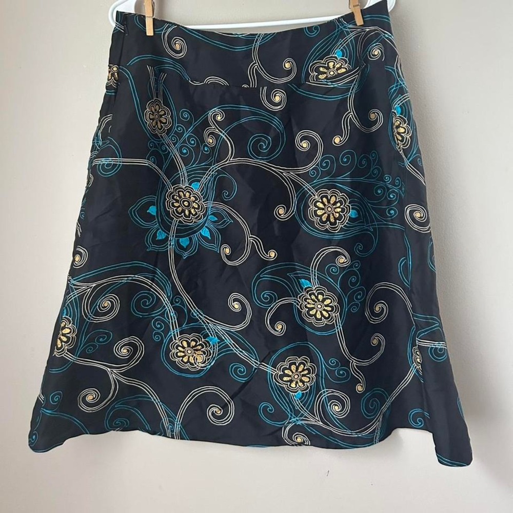 #y2k Black and blue silk paisley skirt Womens‎ Vintage Size 14
